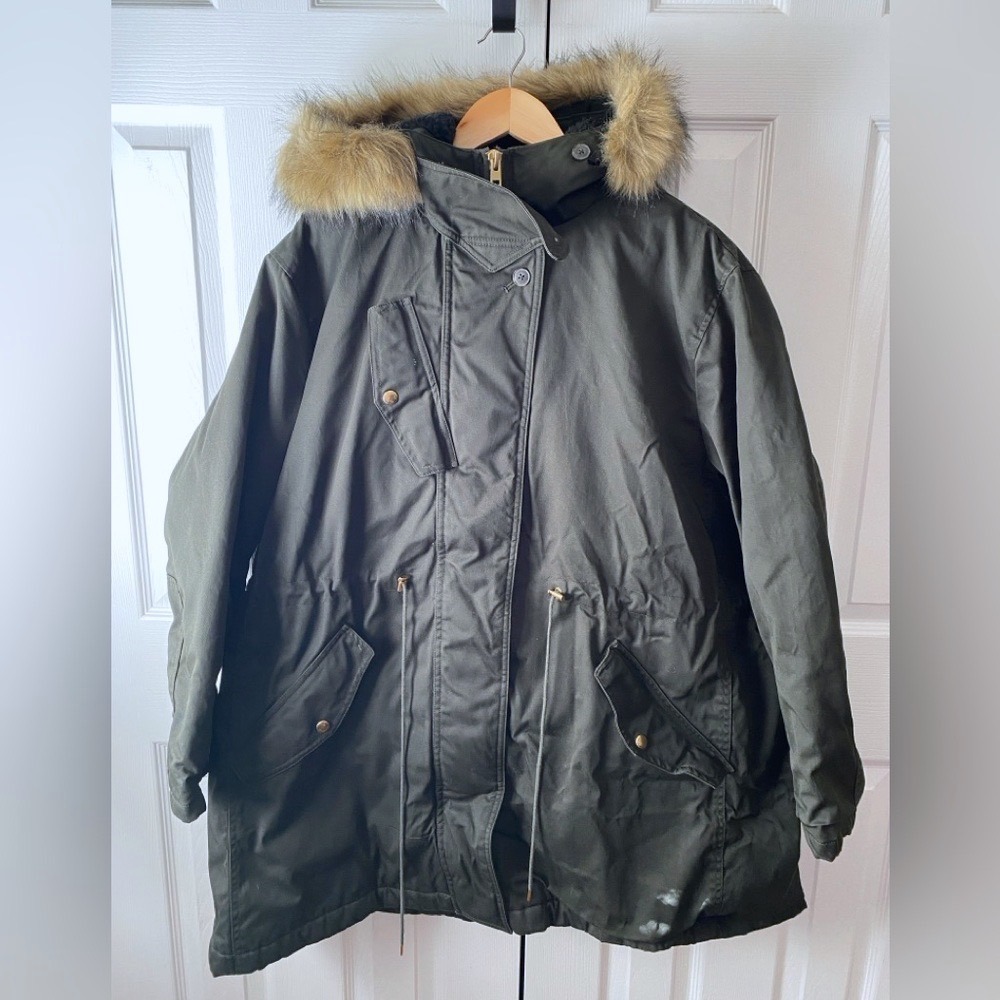 J. CREW Olive Green Waxed Cotton‎ Twill Primaloft New Perfect Winter Parka 3X